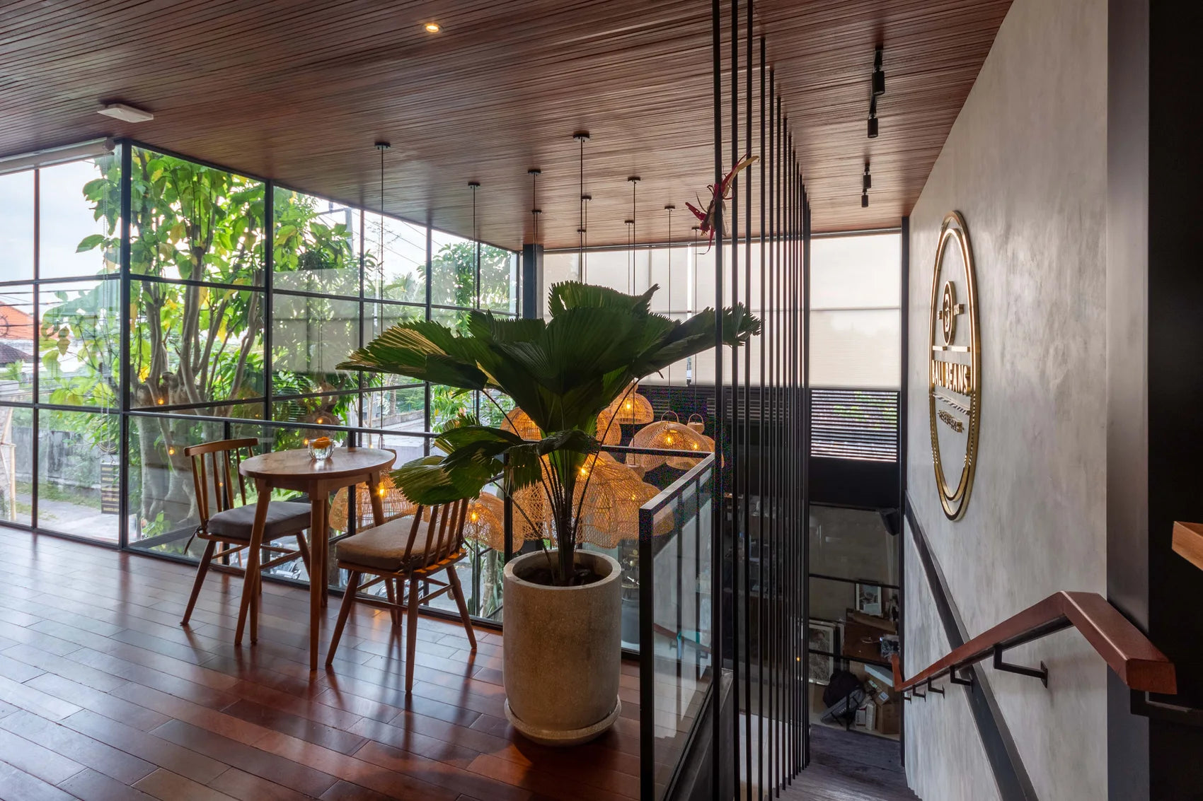 Upstairs seating beside the Bali Beans sign
